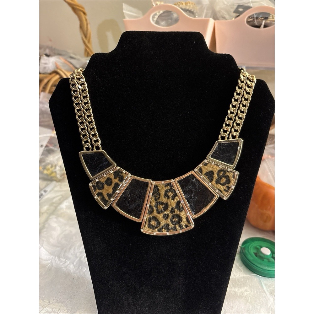 Erica Lyons's Gold Toned Leopard Print Necklace